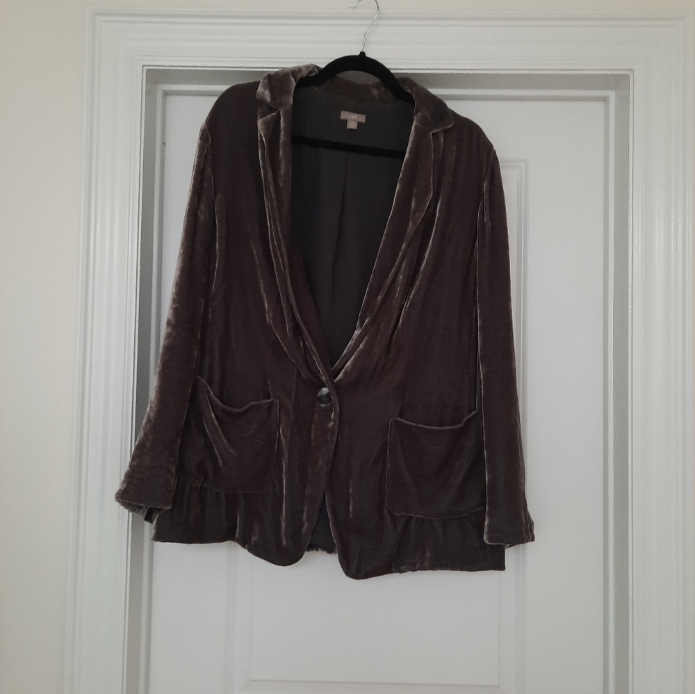 Velvet-like oversized grey/khaki blazer